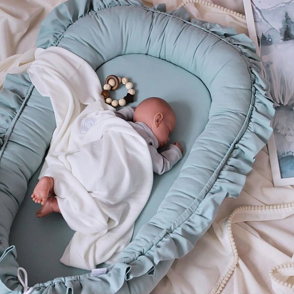 Baby Nest Ruffle Baby Bassinet For Newborns Travel Bed Stars Design Portable Lounger Cotton Toddler Crib Breathable Sleep Nest