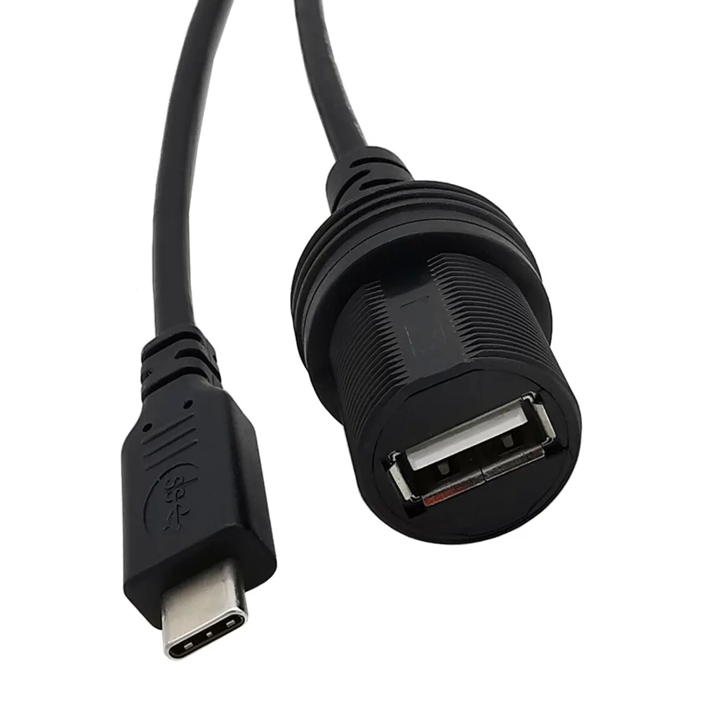 

USB C to USB 2.0 Adapter Type-C OTG Cable AUX Flush Panel Mount Cable for Car Truck Boat Motorcycle Dashboard 0.3m