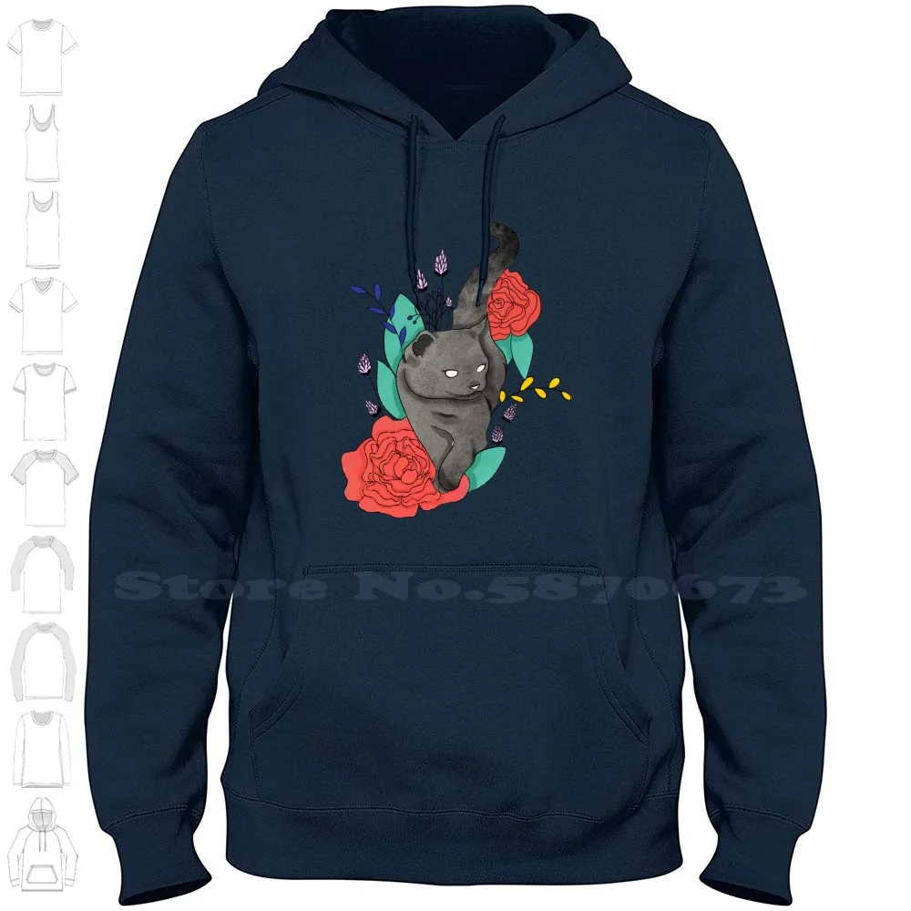 Floral Cat Hoodies Sweatshirt For Men Women Cat Black Black Cat Flower Flowers Floral Cute Silly Fluffy Happy Wild Sweet Trendy