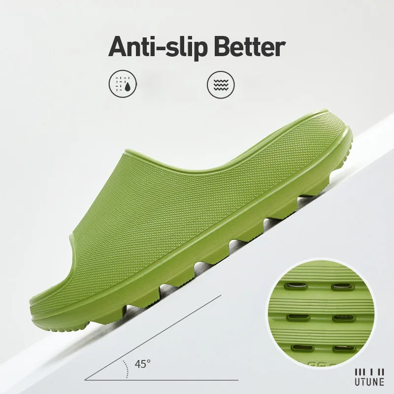 UTUNE Women Slippers Bathroom Summer Indoor Home Slides Leaking Household Bath Slipper Men Fast Leak Platform Sandals Green