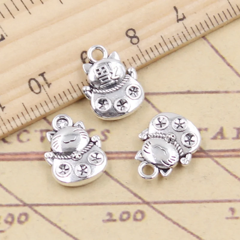 10pcs Charms Lucky Cat 15x11mm Tibetan Silver Color Pendants Antique Jewelry Making DIY Handmade Craft