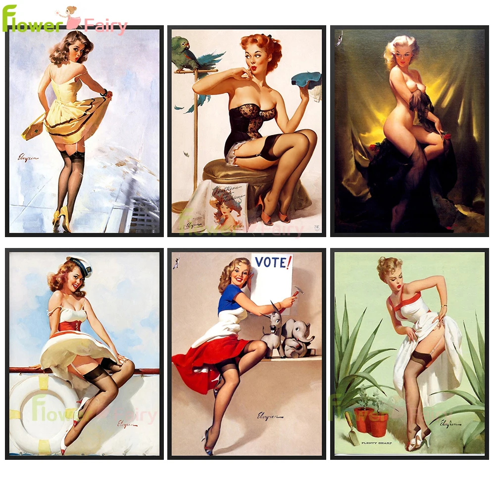 

Vintage Sexy Woman Girl Model Nordic Poster Old Fashion Wall Art Canvas Painting Wall Pictures For Living Room Home Unframed