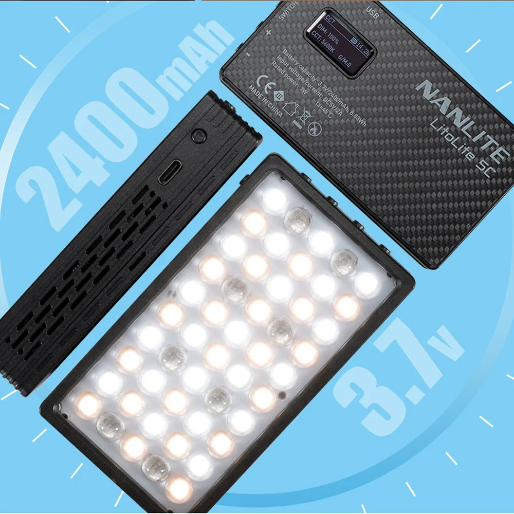 Nanlite LitoLite 5C 3200K-5600K LED Light แบบพกพา Video Light 2400MAh Bulit-In แบตเตอรี่การถ่ายภาพแสง