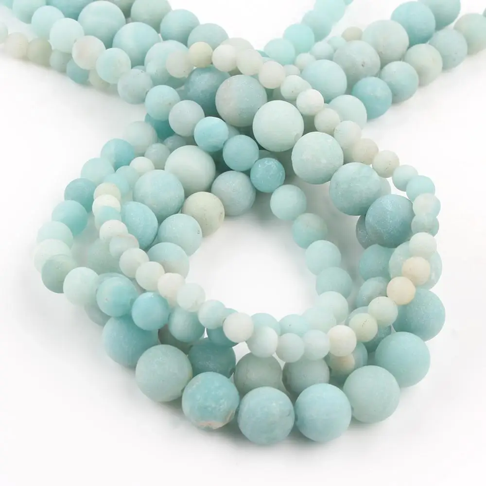 Natural Stone Dull Polished Matte Blue Amazonite Beads Round Loose Spacer Beads For Jewelry Making DIY Bracelets 4/6/8/10/12mm