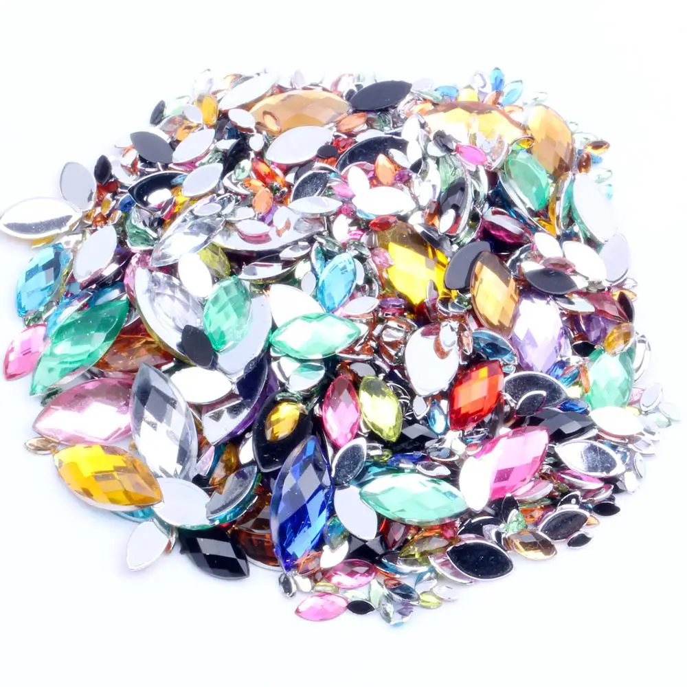 Nail Rhinestones 4x8mm 200pcs Flatback Marquise Earth Facets Normal colors Acrylic Rhinestone Strass Nail Art Decorations