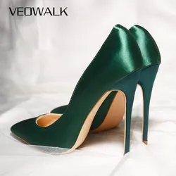 Veowalk Brand Silk Upper Women Sexy High Heels Elegant Lady Pointed Toe Party Pumps Woman Comfort Dress Shoes Customized Accept