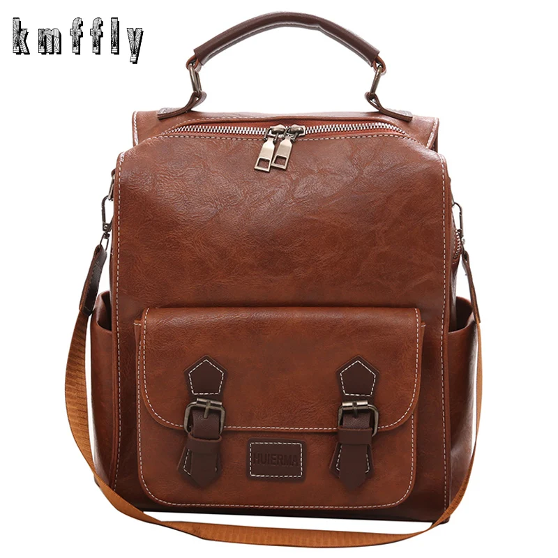 2020 Women Vintage PU Leather Backpacks Vintage Female Shoulder Bags Sac a Dos Casual Travel Ladies Bagpack Mochilas School Bags