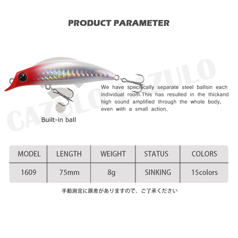 Sinking Popper Fishing Accessories Lure Isca Artificial Weights 8g 75mm Bait Trolling Articulos Kit Pesca Pike Fish Goods Leurre