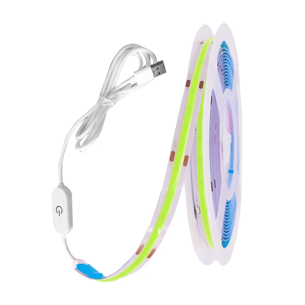 USB FCOB LED Strip Light With Touch Dimmer Switch DC5V 320Led/m RA90 High Density Dimmable Flexible Tape Rope Ribbon Lamp Stripe