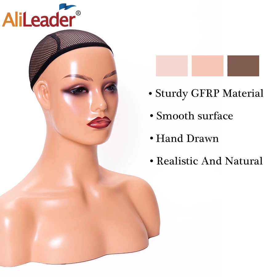 Realistic Female Mannequin Head with Shoulder 360° Electric Display Turntable Plastic Jewelry Display Head with Earring