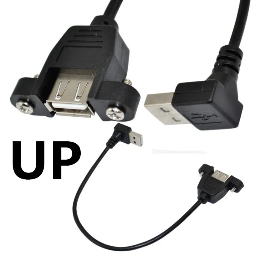 USB 2.0 Male  Left /Right/Up/Down to Female Extension Cable with Panel Mount Screw hole lock connector adapter cord for computer