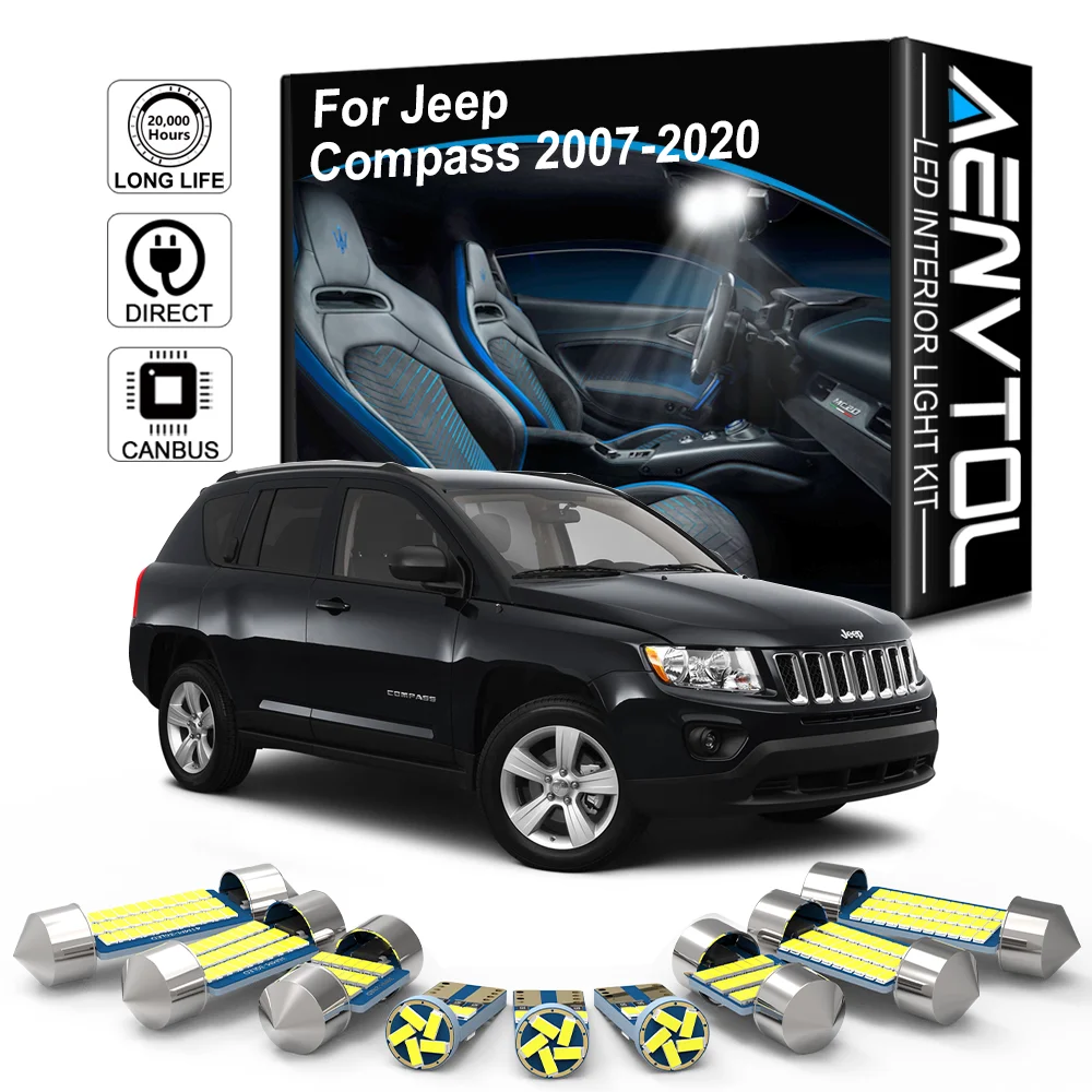 

AENVTOL Canbus For Jeep Compass MK49 MP 2007 2008 2011 2012 2013 2014 2018 2019 2020 Auto LED Interior Dome Lamp Accessories Kit