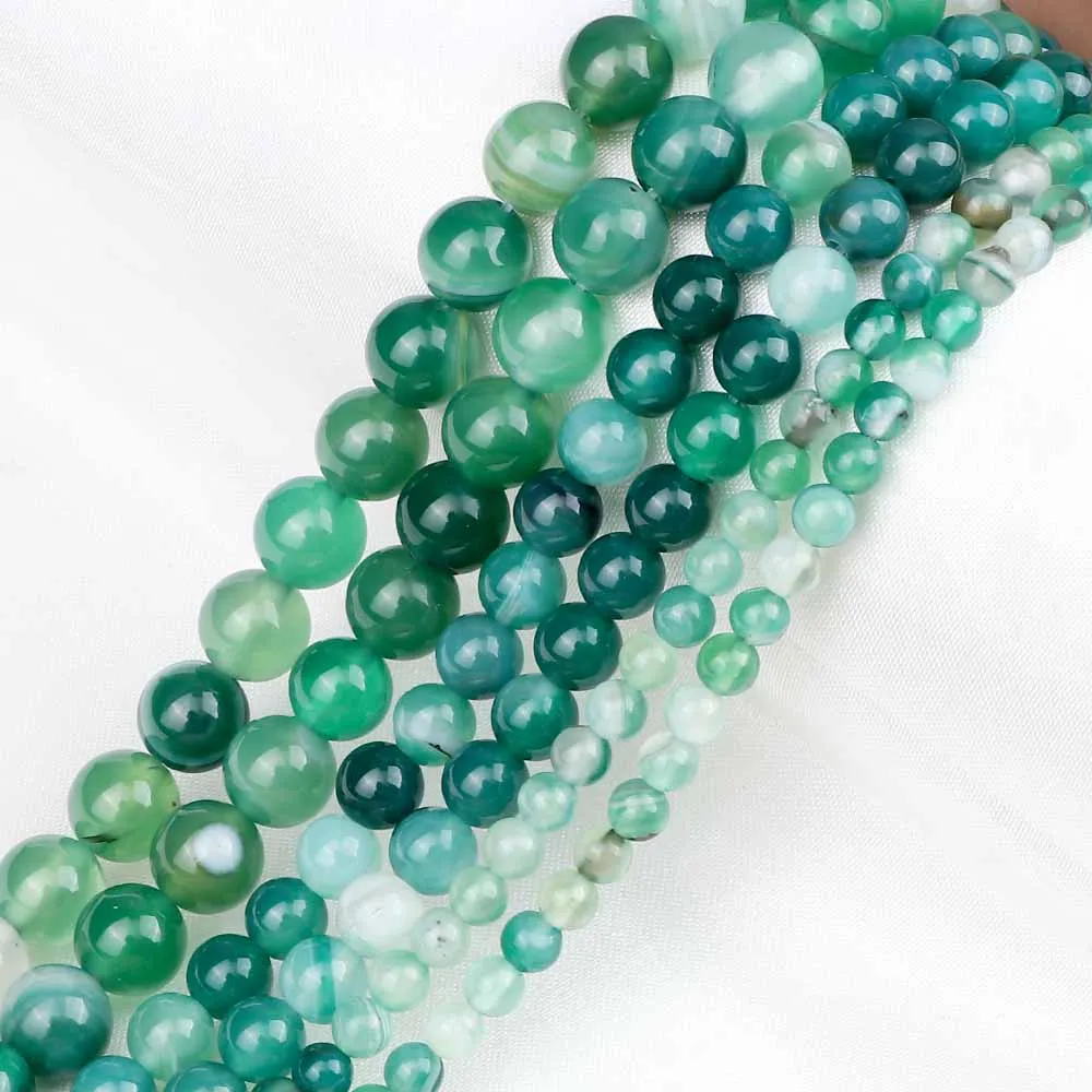 Wholesale 4 6 8MM Natural Green Striped Round Beads Onyx Round Loose Stone For Jewelry Making Bracelet Necklace Men Women Gifts