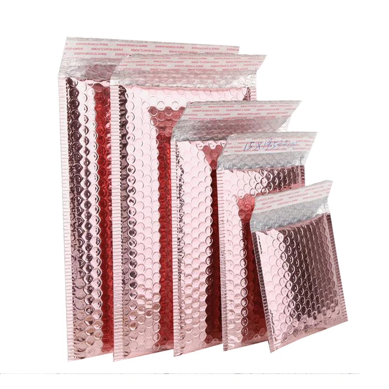 50PCS Rose Gold Metallic Bubble Mailers Foil Bubble Bags Aluminized Postal Bags Gift Packaging Padded Shipping Envelopes