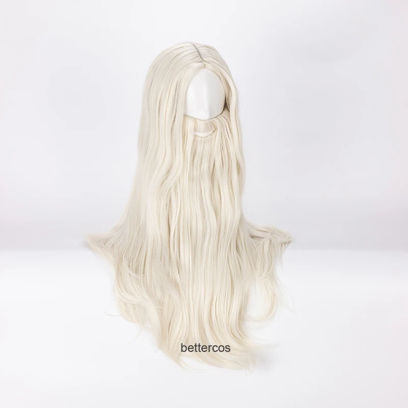 Dumbledore Cosplay Wigs Gandalf Mithrandir 65cm Blond With Beard Heat Resistant Synthetic Hair Wig + Wig Cap