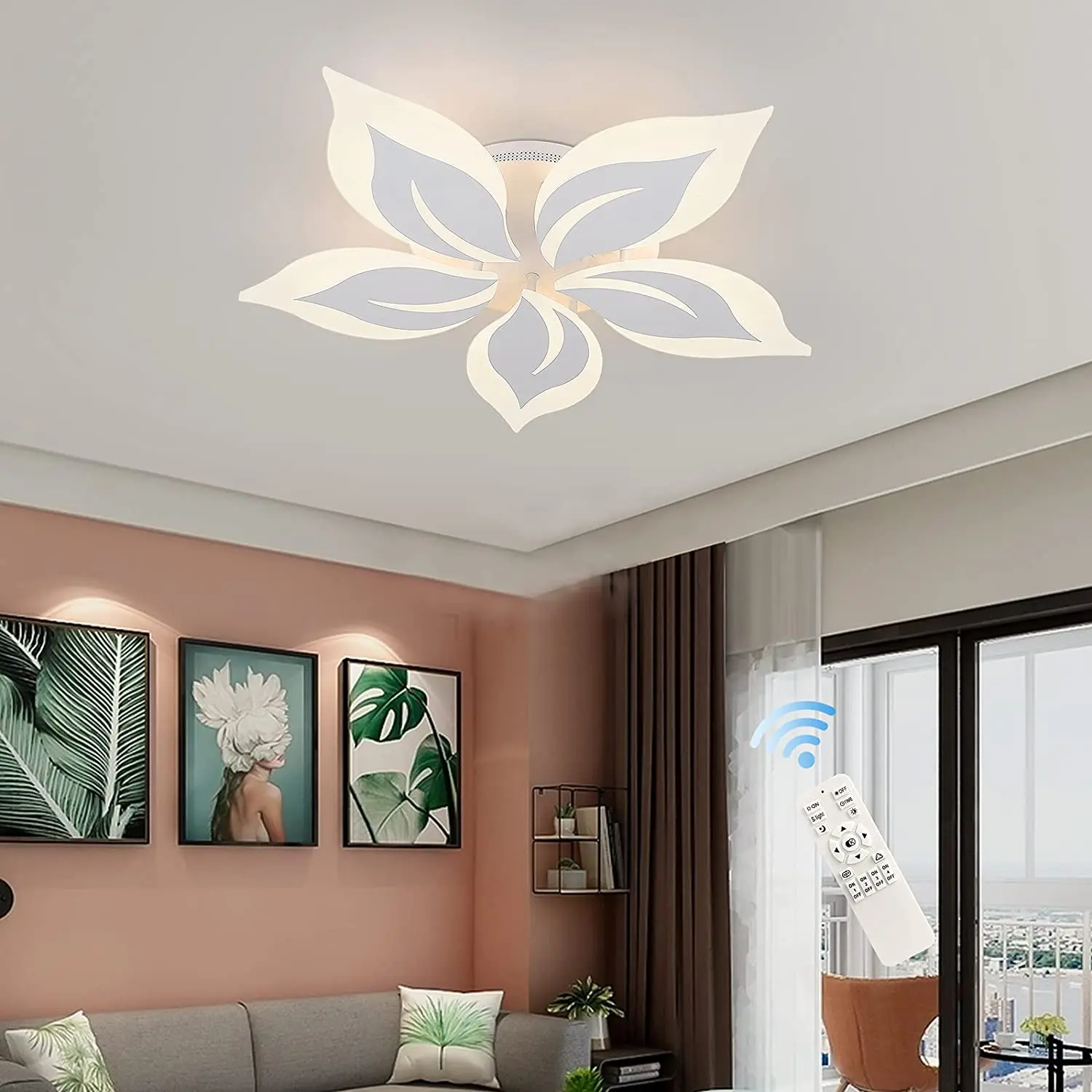 

Garwarm Modern Ceiling Light Dimmable LED Chandelier Flush Mount Ceiling Lights Remote Control Acrylic Leaf Ceiling Lamp Fixture