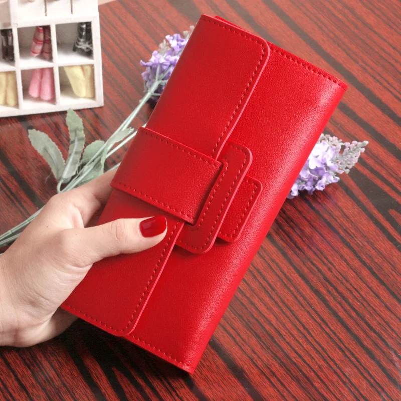 

New Multifunctional Ladies Long Wallet Three Fold Fashion Clutch Bag Solid Pu Leather Bag Simple Wallet