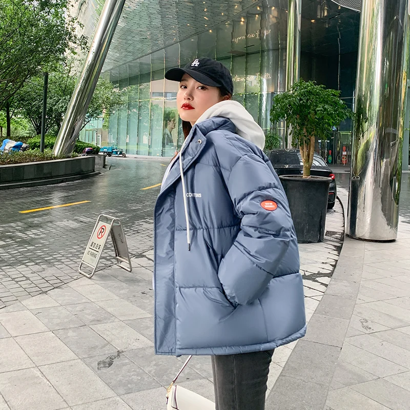 Autumn Winter Down Padded Jacket Female Outerwear Korean Loose Fake Two-Piece Jacket Women Fashion Thick Hooded Warm Parka Coat