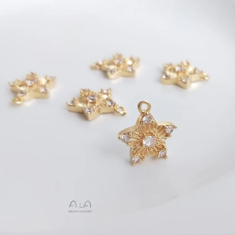 10Pcs 14K True Gold Color-Preserving Copper Natural Zircon Star Charms Pendants DIY Jewelry Making Findings Accessories