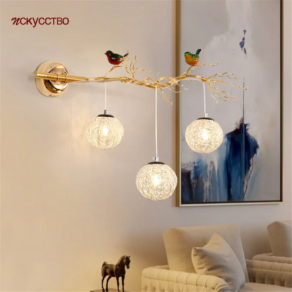 Nordic Bird Nest Aluminum Art Deco Wall Lamp For Dining Room Villa Living Room Corridor Led Sconce Light Romantic Kids Fixtures