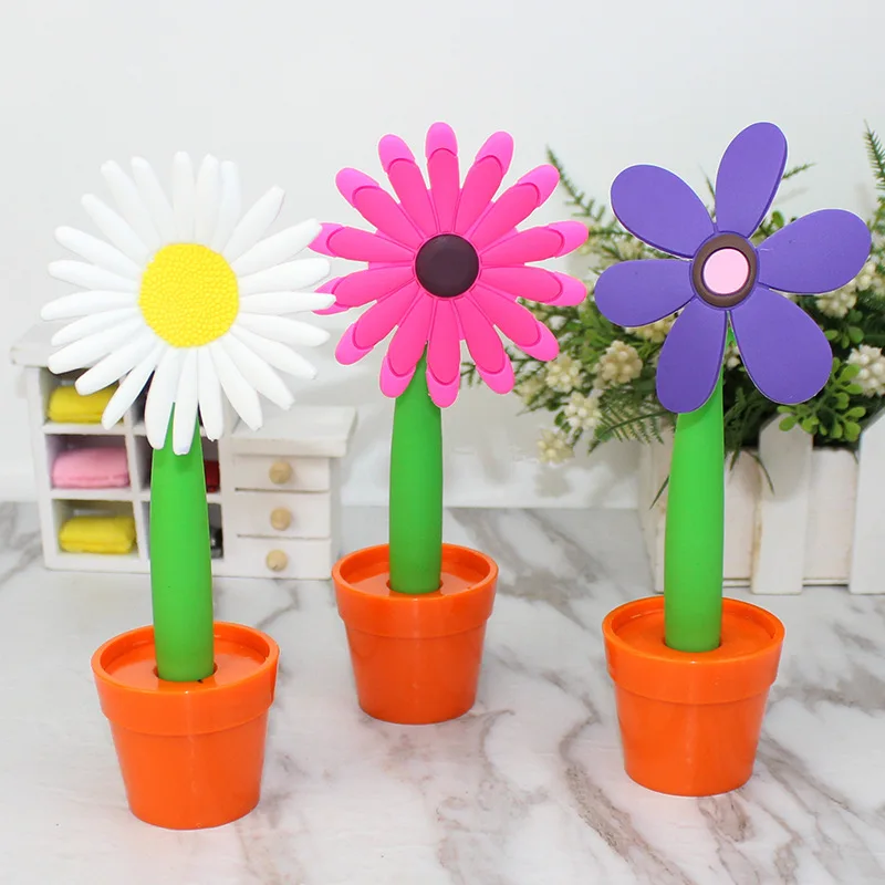 

24PCS Creative Stationery Sun Flower Soft Plastic Potted Ballpoint Pen Cartoon Cute Prize Gift Novelty Pens for Writing