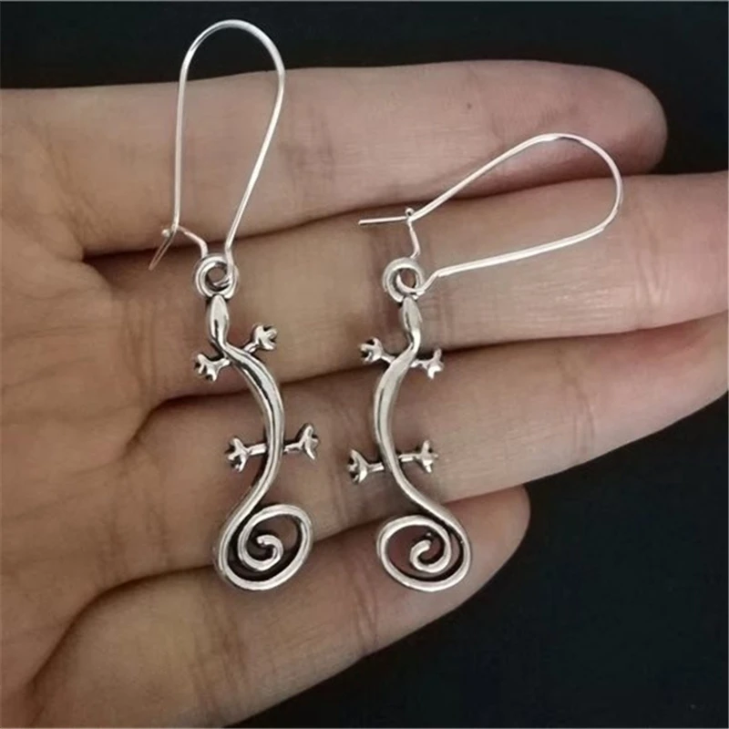 Antique Silver Color Gecko Earrings with Kidney Earrings Punk Earrings