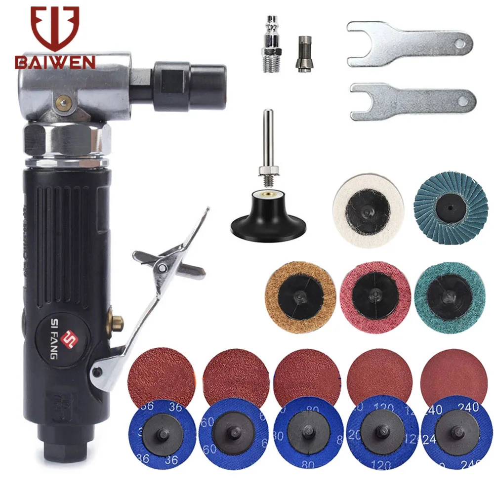 1/4\'\' Air Angle Die Grinder 90 Degree Pneumatic Grinding Polisher Mill Engraving Machine with 2inch Sanding Discs 20000RPM