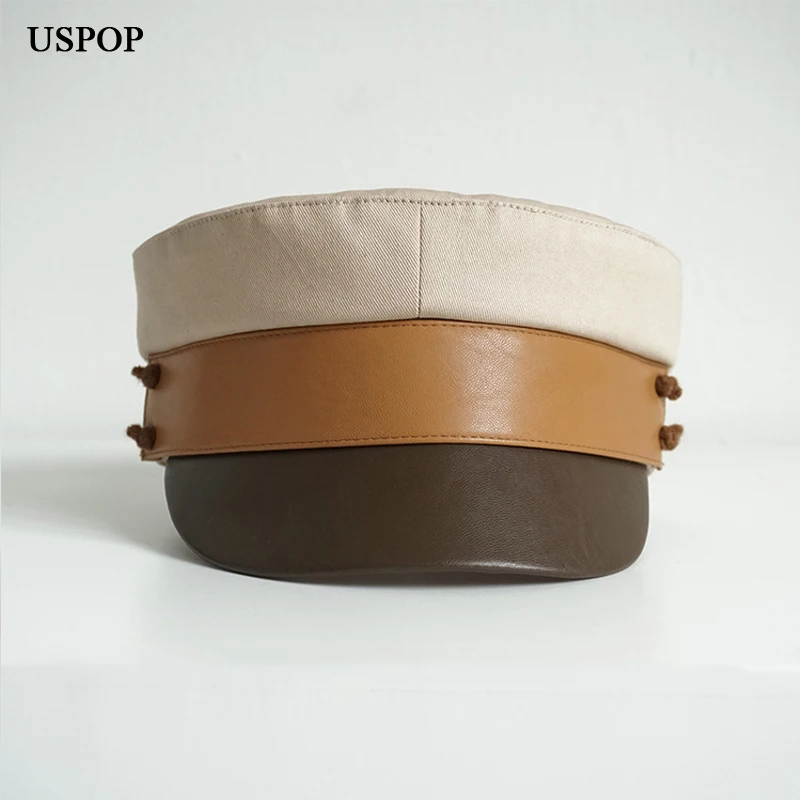 USPOP New Patchwork Newsboy caps Women Flat Visor Cap Color blocking  Militray caps S M L