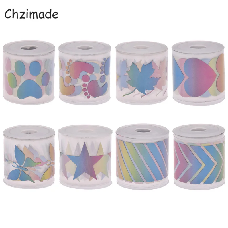 Chzimade 1Mx3cm Colorful Star Footprint Reflective Sticker Tapes Heat-transfered Vinyl Film For DIY Iron On Garment Sewing Craft