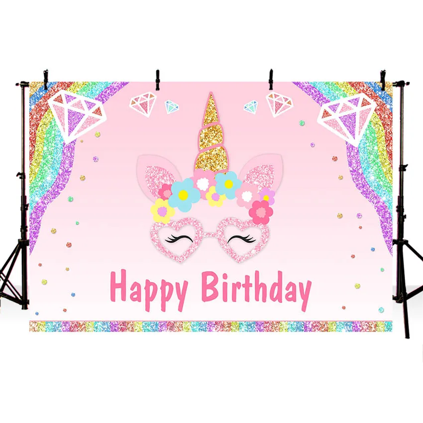 Unicorno compleanno sfondo Glitter arcobaleno unicorno fotografia sfondo per ragazze decorazione festa floreale rosa sfondo Supplie