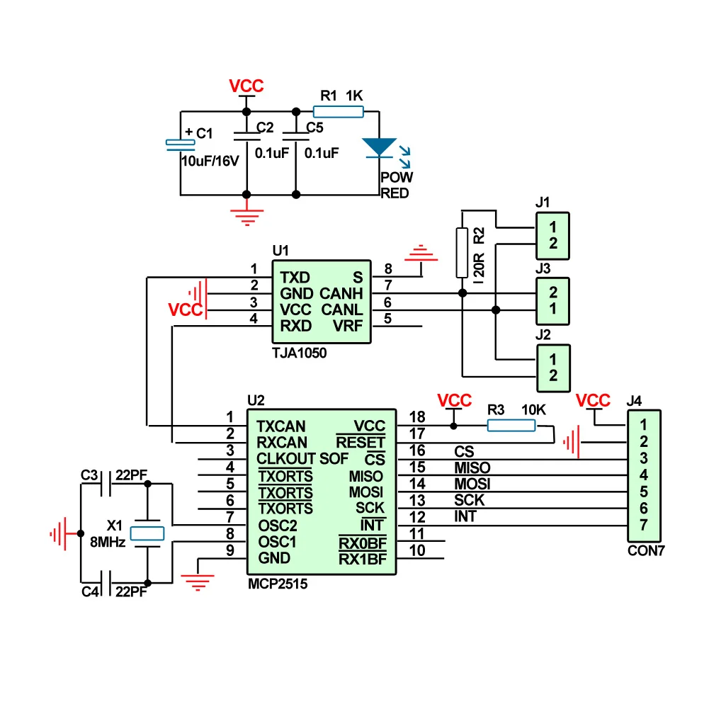 MCP2515 CAN Bus Driver โมดูล TJA1050 Receiver SPI สำหรับ51 MCU ARM Controller Interface สำหรับ Arduino ชุด DIY อิเล็กทรอนิกส์