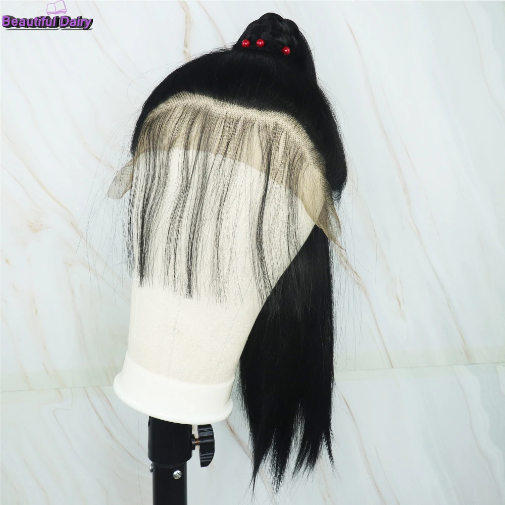 Beautiful Diary Black Color Synthetic Lace Front Wigs With Baby Hair Straight Glueless Lace Front Wigs With Pre Plucked Lace Wig