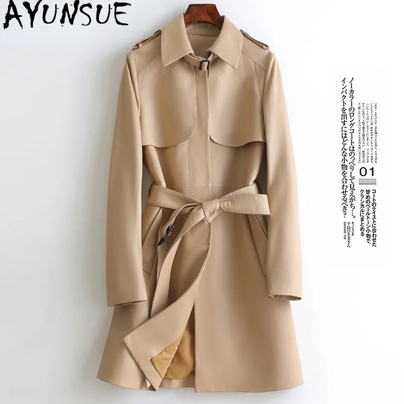 Ayunsue 100% Echt Leahter Jas Vrouwelijke Herfst Winter 2021 Elegante Schapenvacht Bontjas Vrouwen Trenchcoats Manteau Femme Gxy463