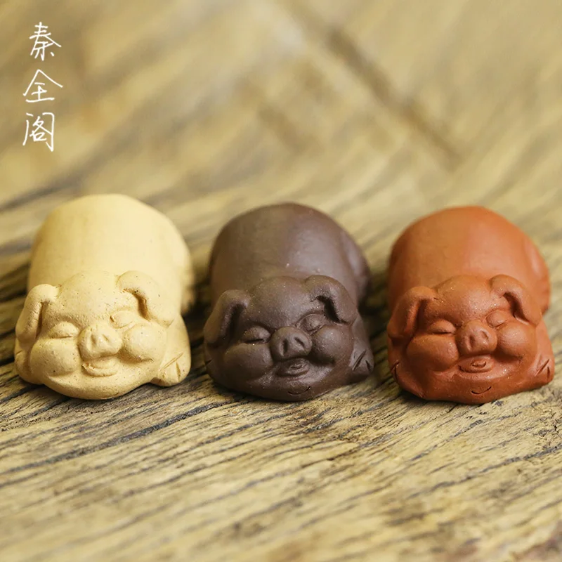 

Handmade boutique creative tea art tea props accessories purple clay tea pet tea play small sculpture can raise pigs