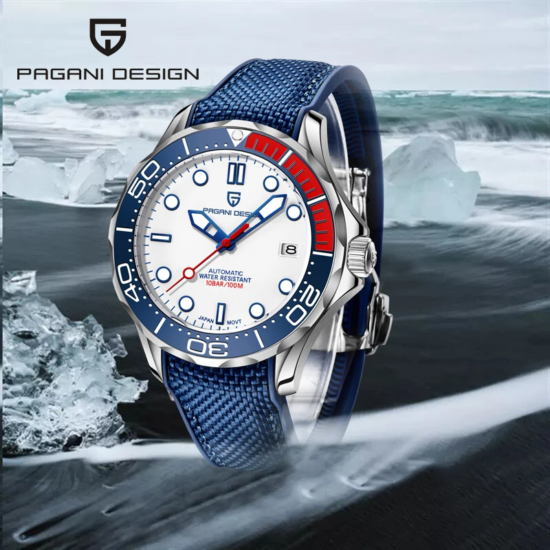 PAGANI DESIGN Original Brand Silicone Men's Automatic Watches Top 007 Commander Men Mechanical Wristwatch Japan NH35A Watches