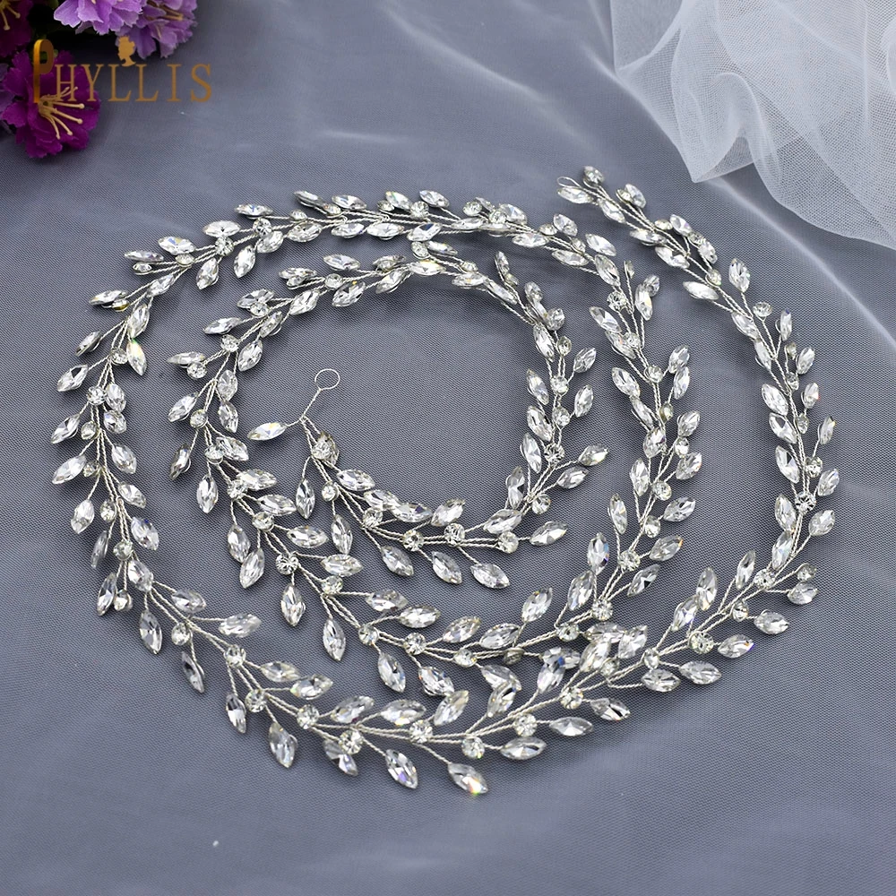 A274 Handmade 1M Bridal Headband Extra Long Wedding Tiaras Bride Hair Accessories Rhinestone Headpiece Crystal Women Hair Vines