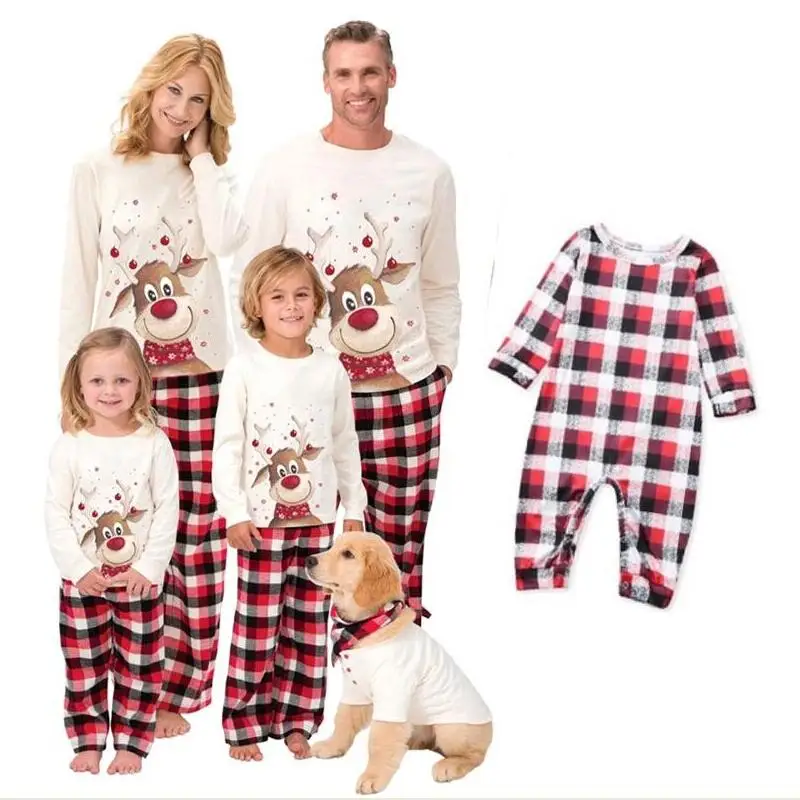 Family Christmas Matching Pajamas Set Mom Father Kids Baby Family Matching Clothes Xmas 2PCS Sets Men Women Size Plus SizeS-4XL