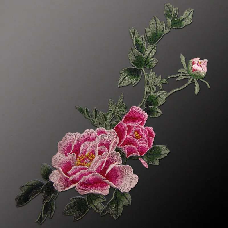 AHYONNIEX Nähen Auf Pfingstrose Blume Patches Kleidung Aufkleber Schöne Kleid Hohe Qualität Stickerei Patches DIY Zubehör – Detail 3