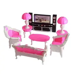 Princess Fashion Furniture Living Room TV Chair Sofa Home Theater Cabinet Accessories Pretend Play Game For Barbie Doll Kids Toy