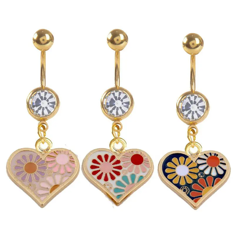 

12pcs/lot Colorful Flower Heart Sexy Belly Button Ring Dangle Piercing Ombligo for Woman Party Gift