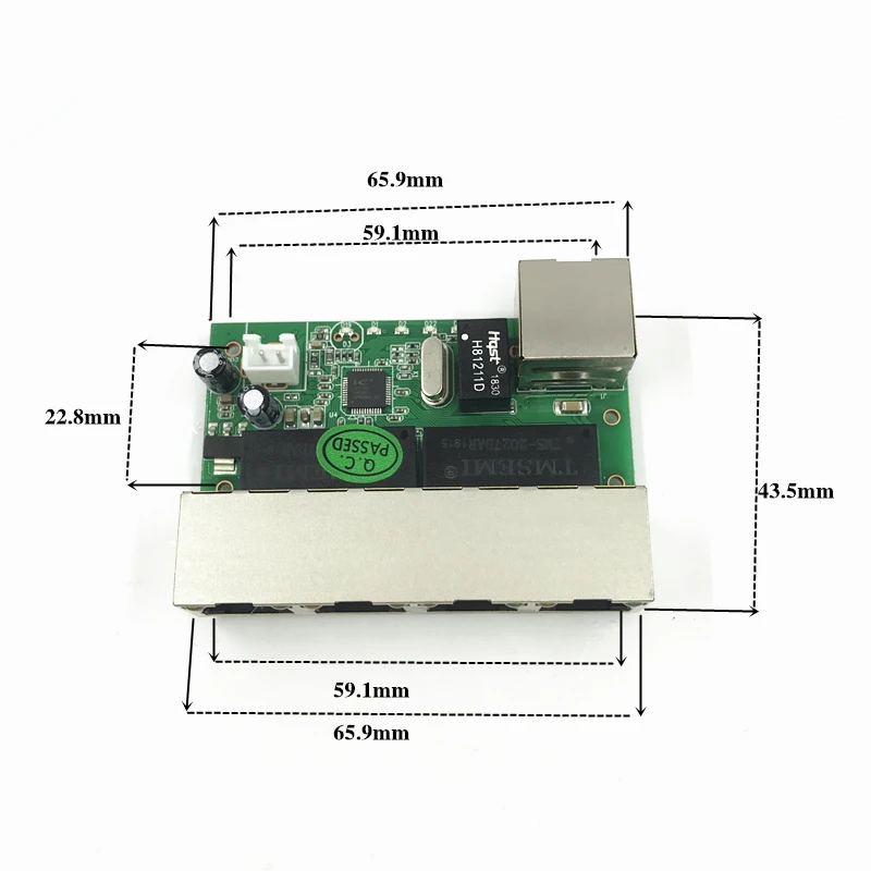 MiniการออกแบบโมดูลEthernet Switchแผงวงจรสำหรับโมดูลสวิทช์Ethernet 10/100Mbps 8พอร์ตPCBAคณะกรรมการOEMเมนบอร์ด