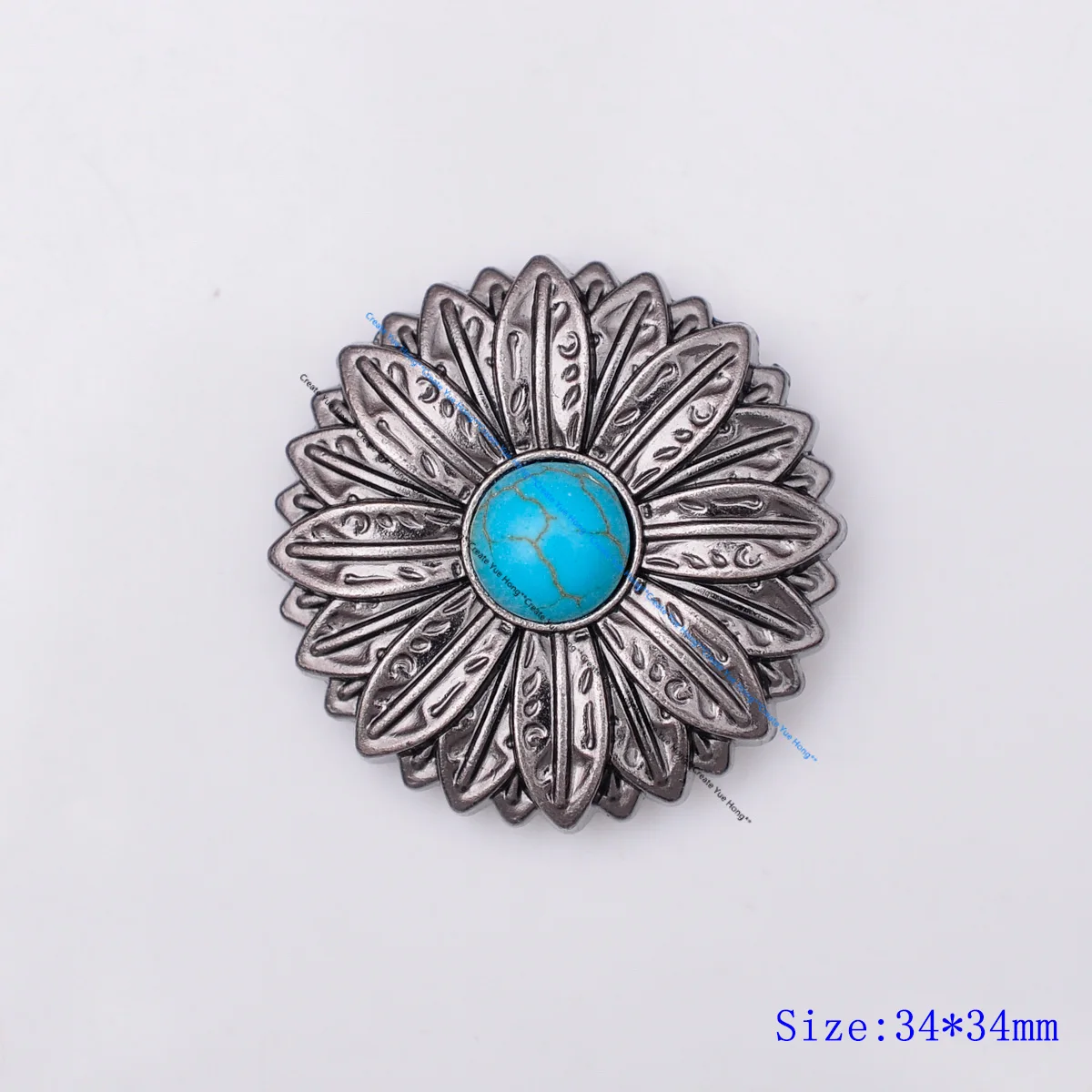 10pcs Real Turquoise Gunmetal Sunflower Western Saddle Tack Leathercraft Belt Conchos For Leather Beast Collar