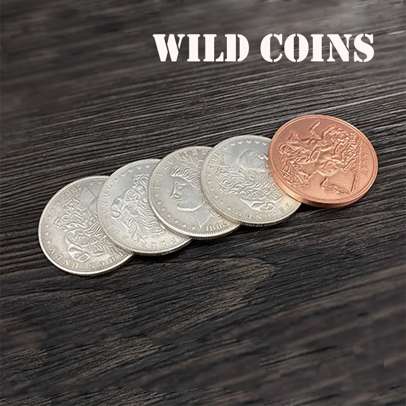 WILD COINS Magic Tricks Four Silver Coins Turn Copper Maiga Magician Close Up Illusions Gimmick Props Funny FISM