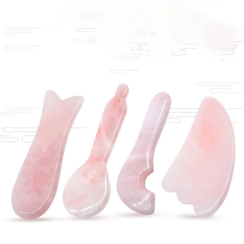 Planche de pierre Gua Sha en quartz rose naturel, outil de massage pour le visage, le cou et le dos