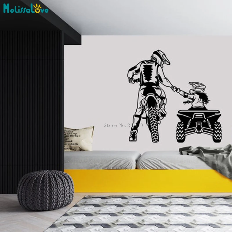 Warm Scenes of Father and Daughter Off-road in Mud Motocross Wall Stickers Helmet Motorcycle Home Decor Decals Vinyl YT6479