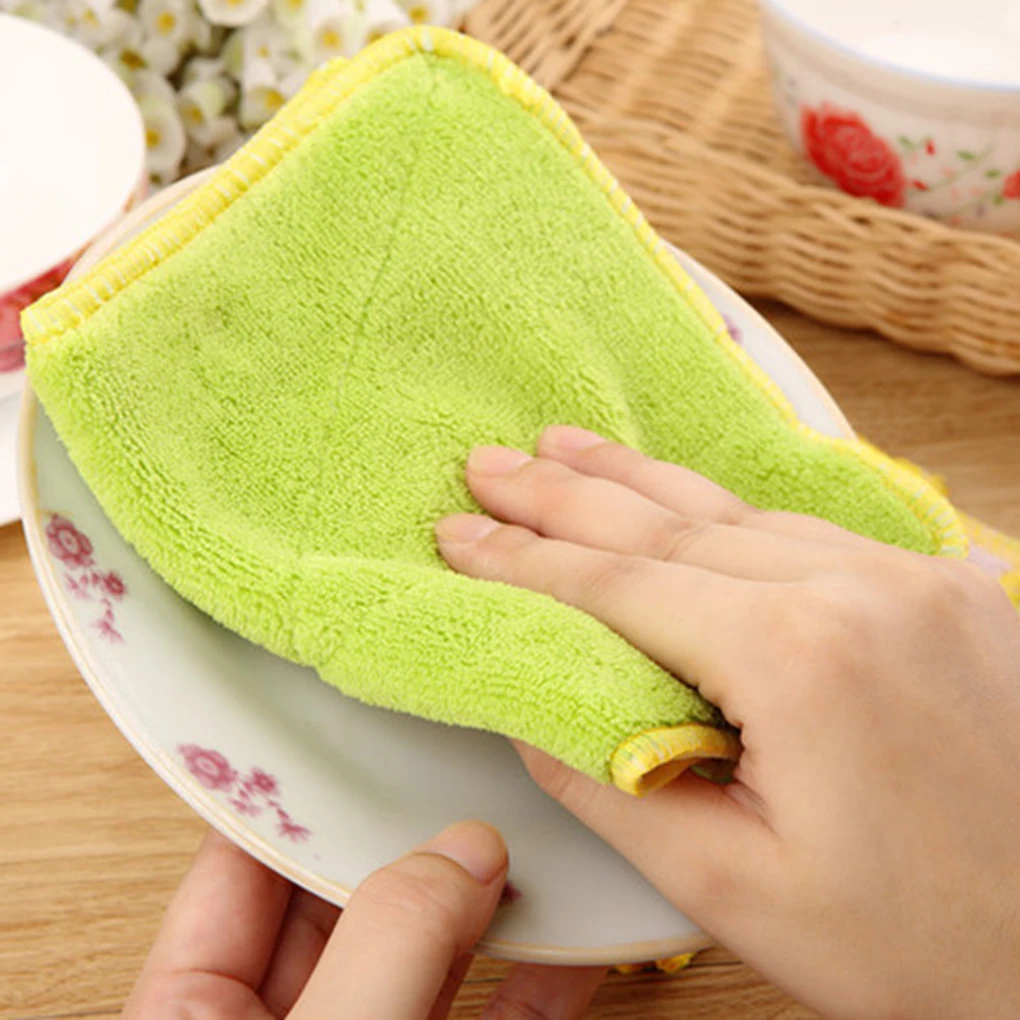 Hot Sale 1PC/2PCS Double-layer Absorbent Microfiber Kitchen Dish Cloth Non-stick Oil Household Cleaning Wiping Towel Kichen Tool