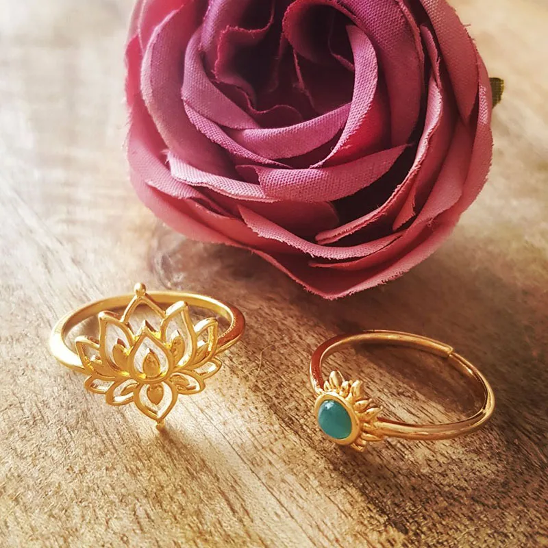 ICFTZWE Lotus Rings For Women Stainless Steel Vintage Flower Lotus Ring Femme Jewelry  Wedding Promise Rings Female Gift