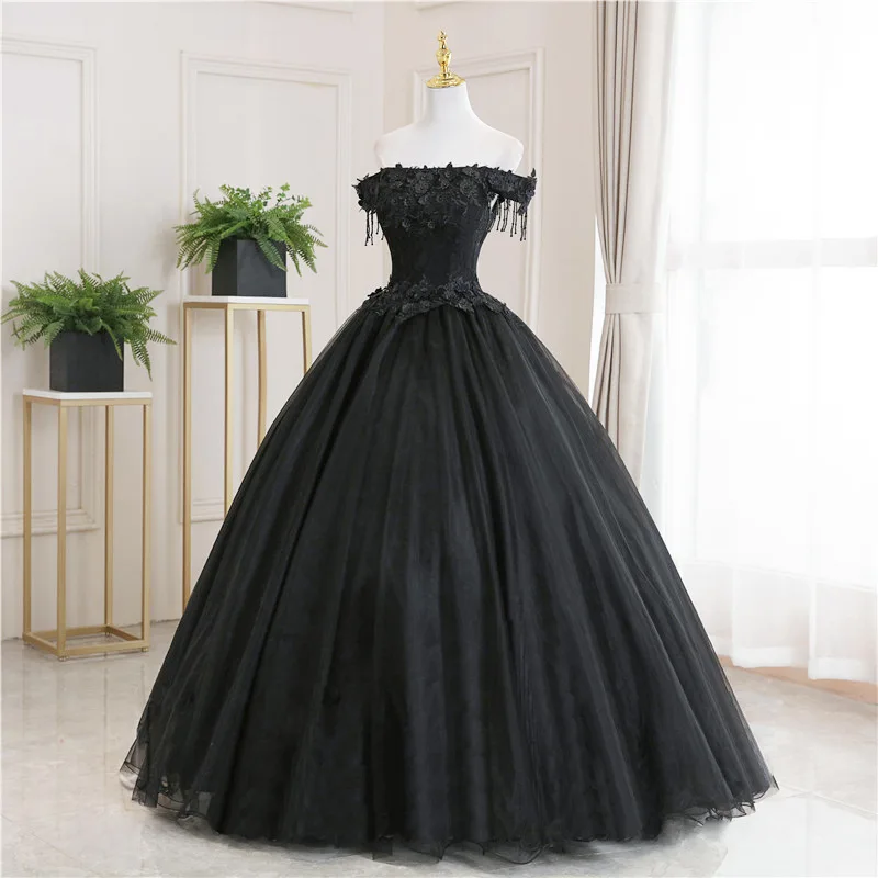 Preto vestidos de festa quinceanera vestidos fora do ombro de luxo rendas vestido de baile clássico robe de bal personalizar