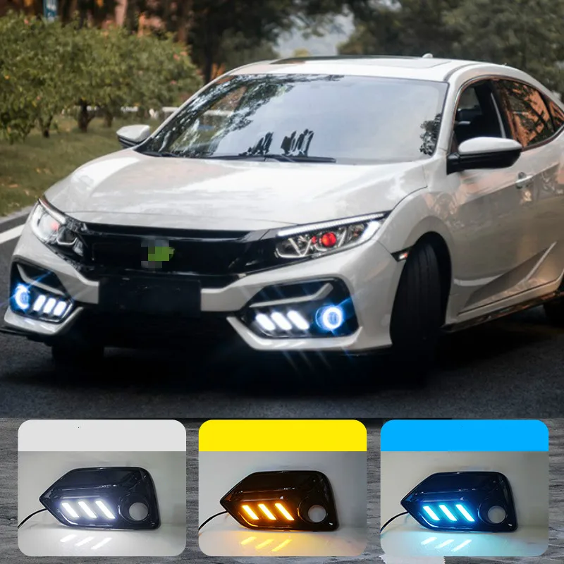 

2PCS For Honda CIVIC hatchback 2020 2021 Daytime Running Light LED DRL fog lamp Driving lights Yellow Turn Signal Lamp