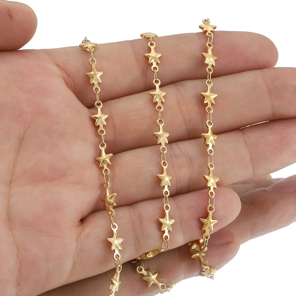 1Meter Stainless Steel Gold Plated Solid Star Link Soldered Beads Chains Bulk for Diy Handmade Necklace Bracelet Jewelry Making